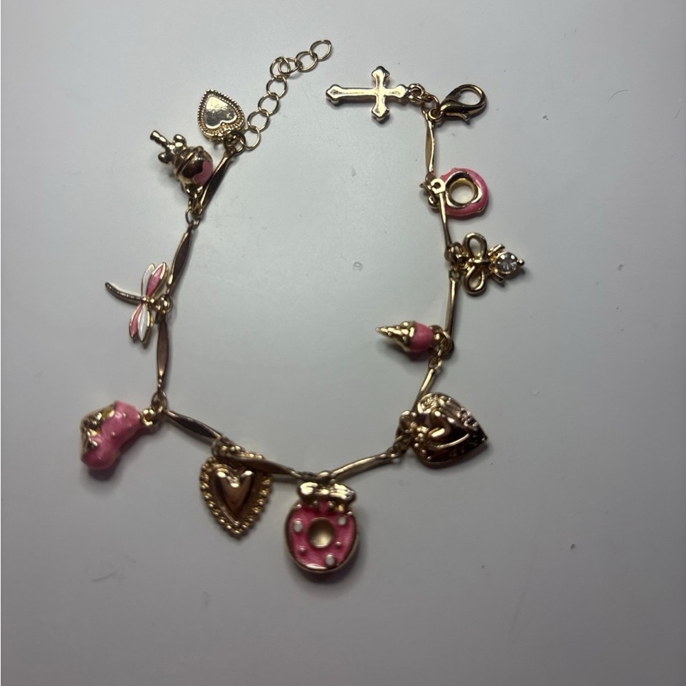 Gold and Pink Charm Bracelet